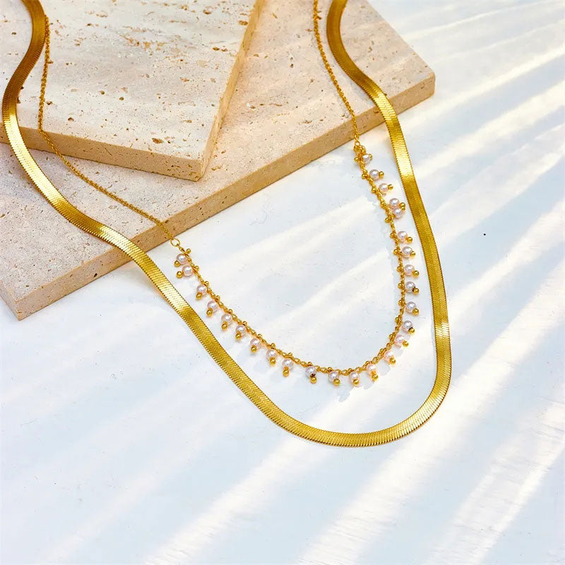 Marizanne | Luxe Käärme Kaulaketju & Helmi Korusetti 18K Kulta