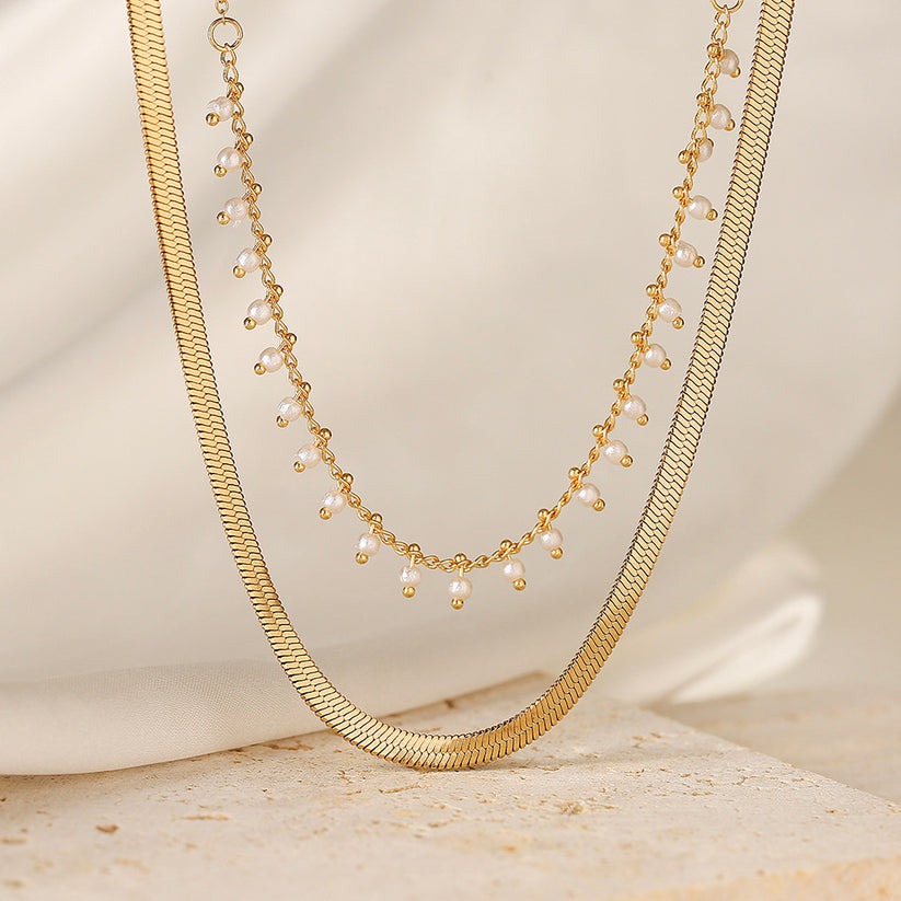 Marizanne | Luxe Käärme Kaulaketju & Helmi Korusetti 18K Kulta