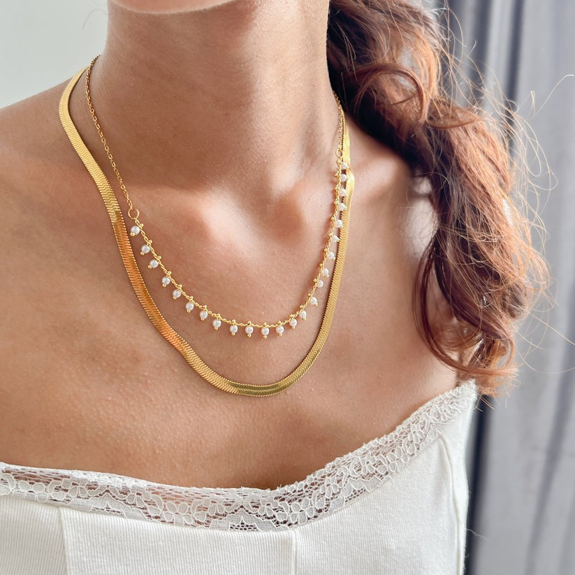 Marizanne | Luxe Käärme Kaulaketju & Helmi Korusetti 18K Kulta