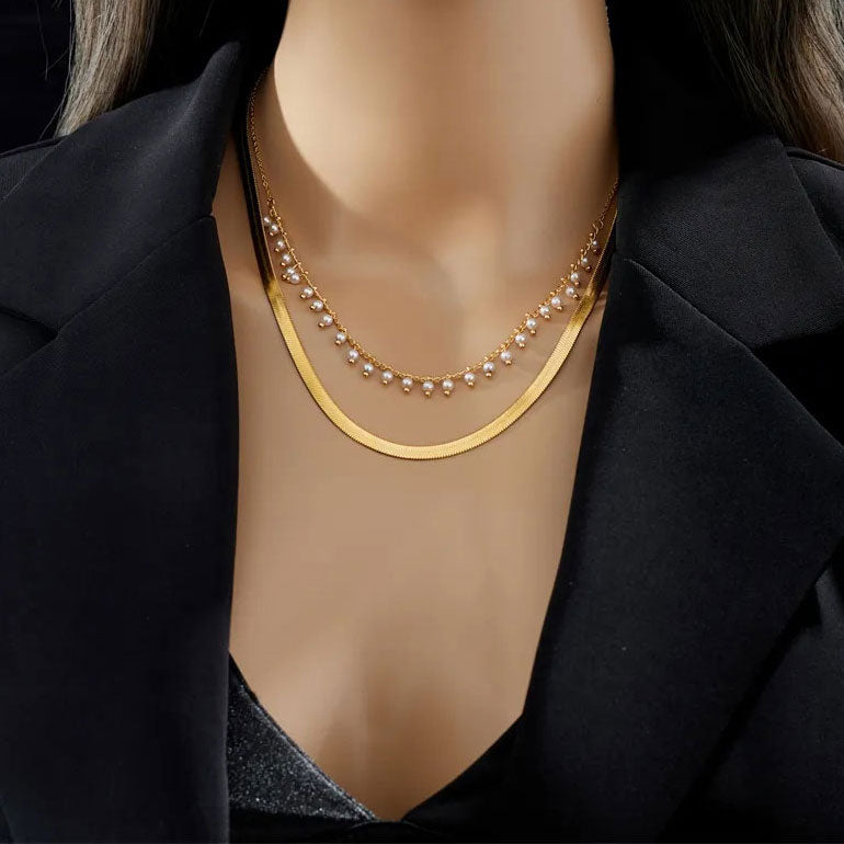 Marizanne | Luxe Käärme Kaulaketju & Helmi Korusetti 18K Kulta