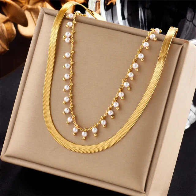 Marizanne | Luxe Käärme Kaulaketju & Helmi Korusetti 18K Kulta