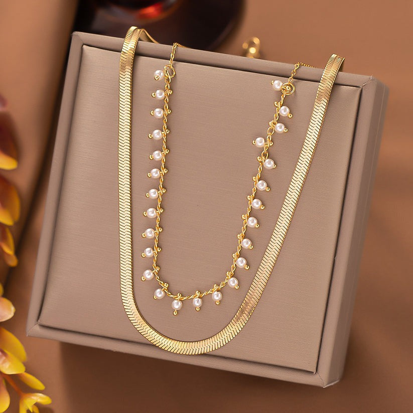 Marizanne | Luxe Käärme Kaulaketju & Helmi Korusetti 18K Kulta